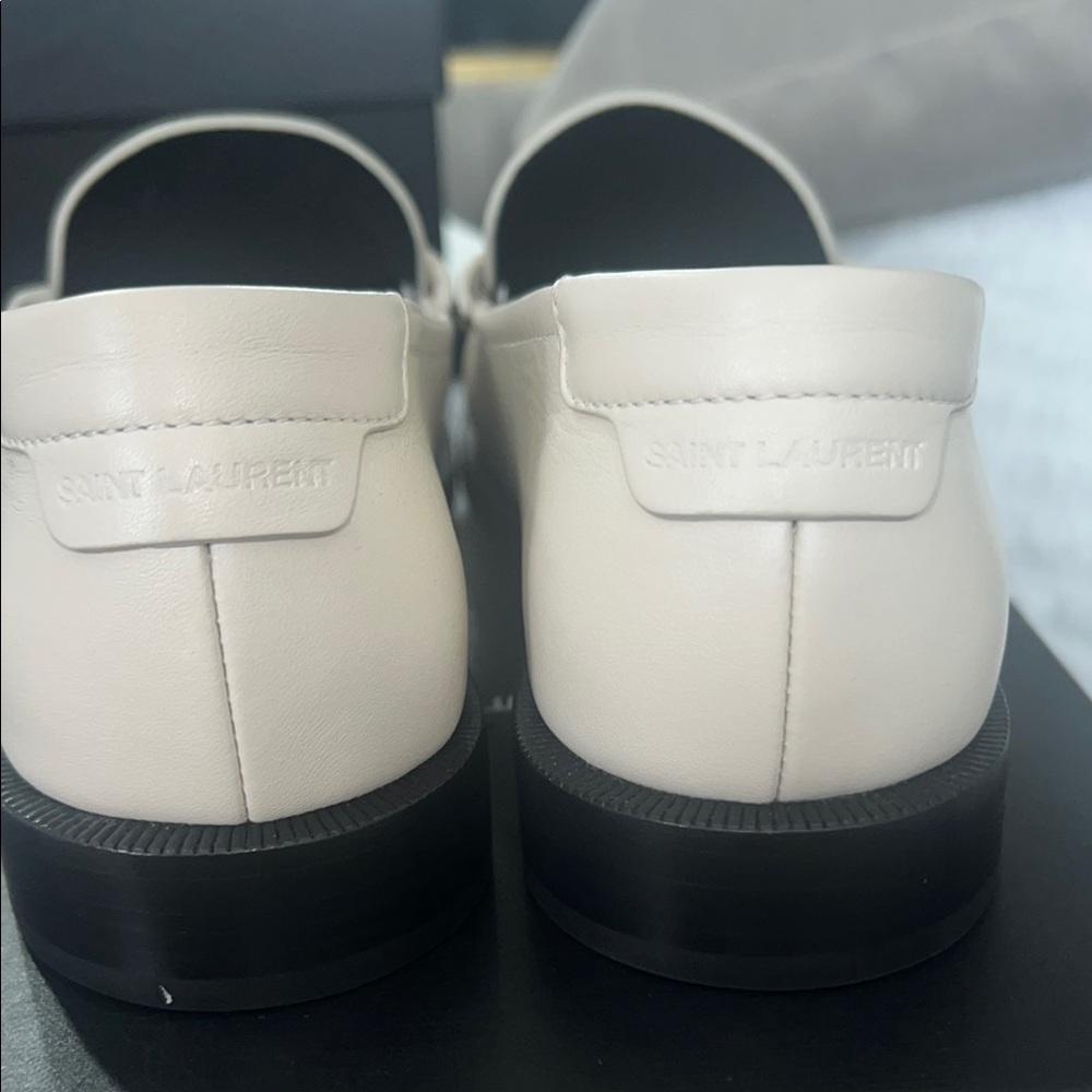 SAINT LAURENT LE LOAFER PENNY SLIPPERS IN SMOOTH LEATHER PEARL - Picture 4 of 6
